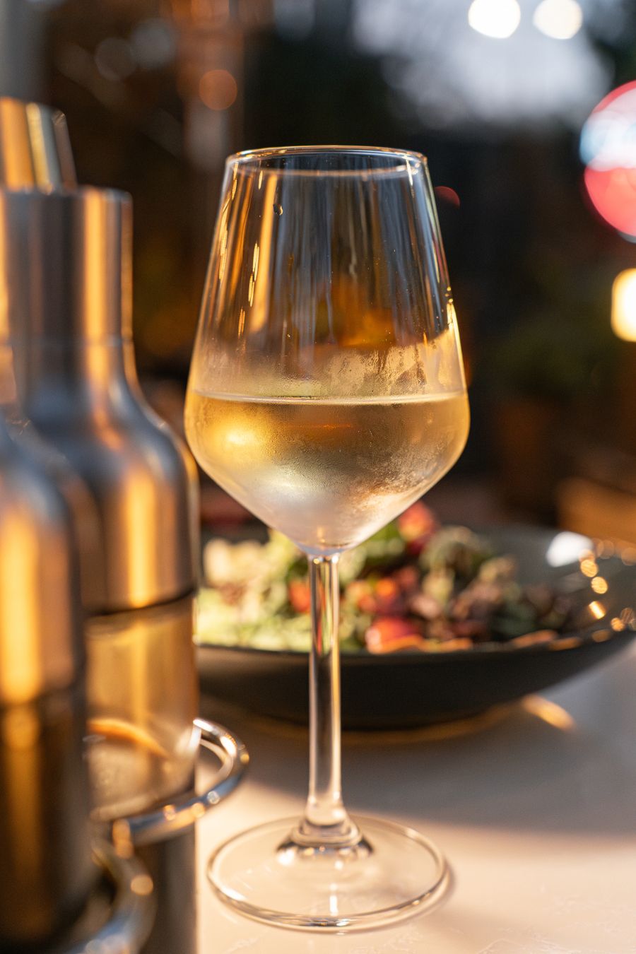 Chilled white wine at the bar